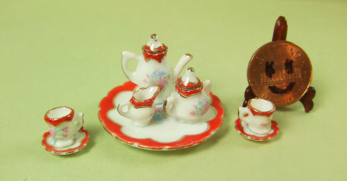 Collectible Red Eggshell Porcelain Tea Party Set - EP 05022